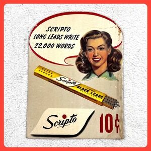1950s Scripto Pencil‎ Lead Vintage Advertising Sign 13" Cardboard Store Display